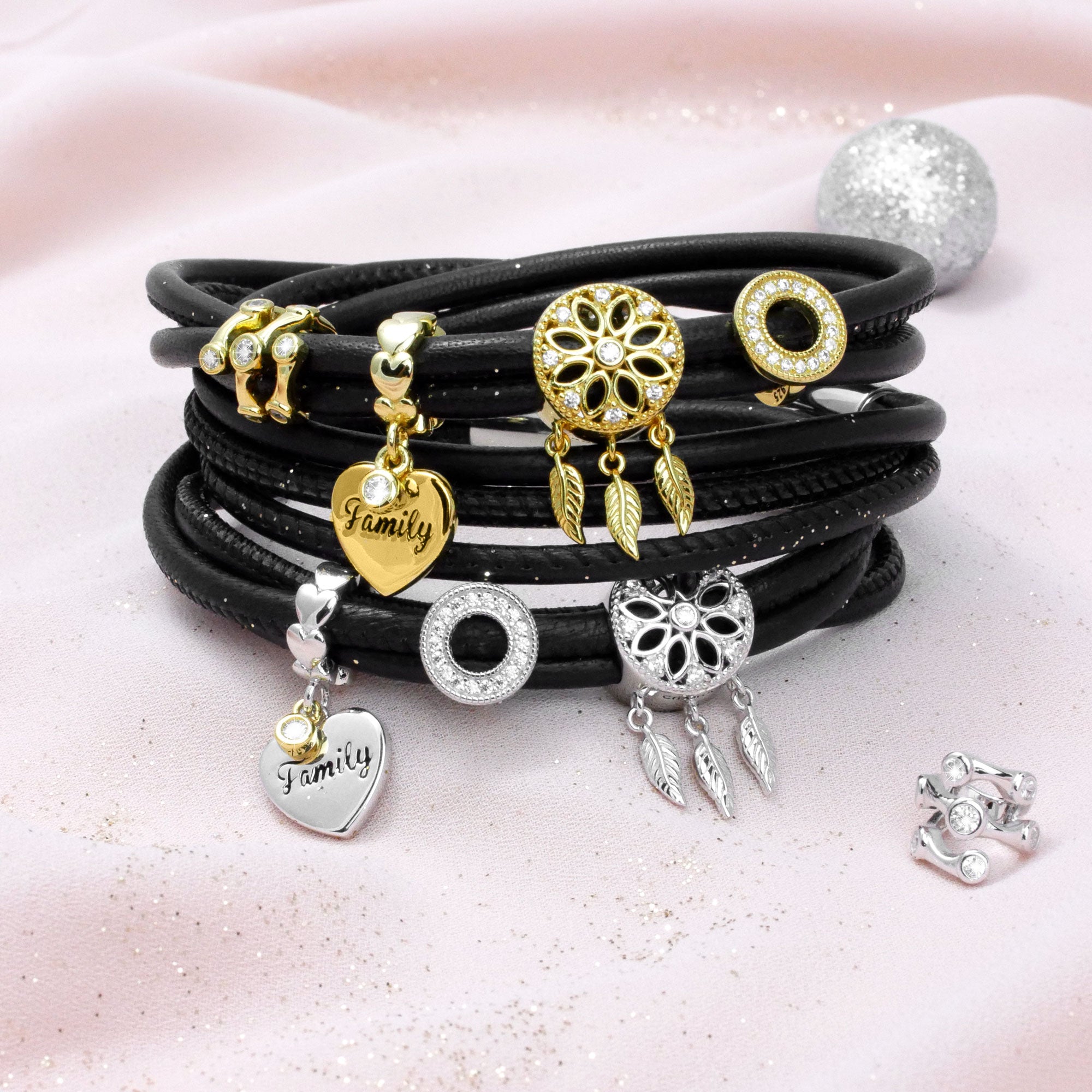 gold silber mix charms lederarmband damen